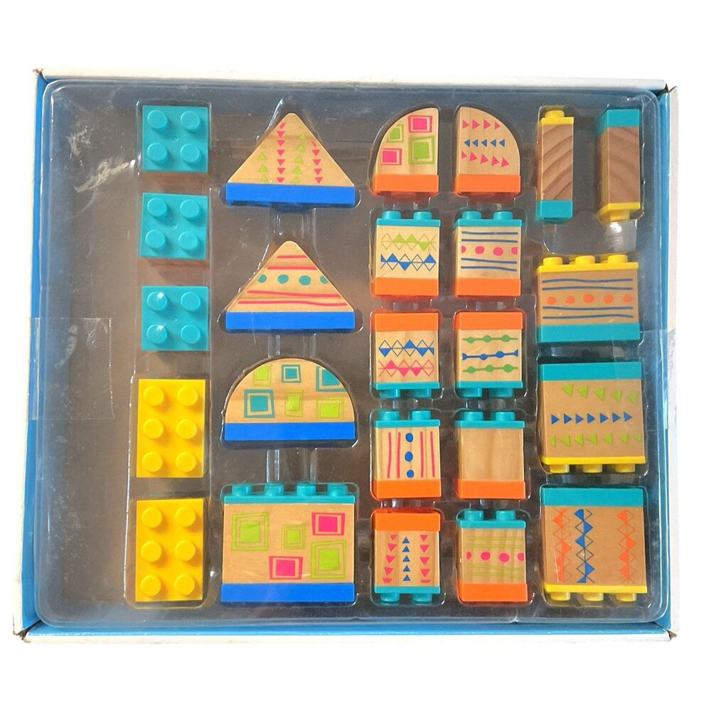 2017 Toys R Us Universe of Imagination 24-Piece Connecting Wooden Blocks Toy NIB